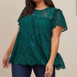 Torrid Lace Tiered Top Green Size 5